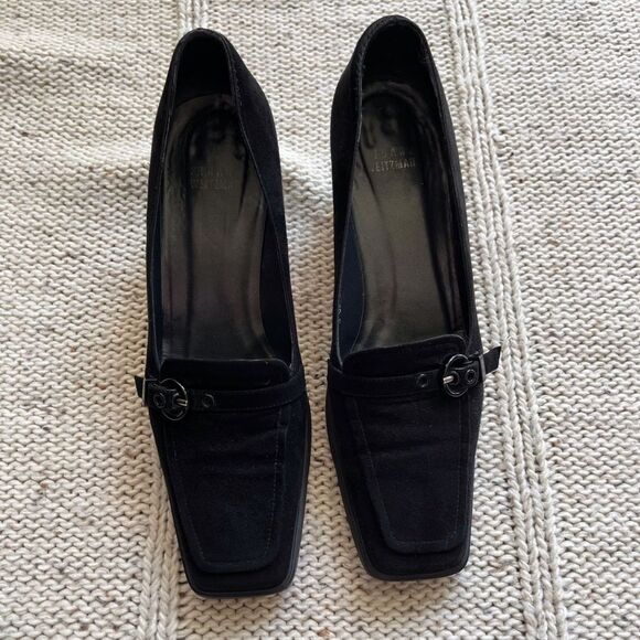 Stuart weitzman vintage black suede chunky heels with buckle strap - Picture 1 of 8